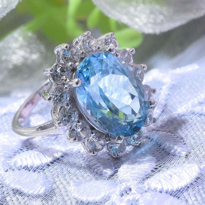 Skyblue Topaz and Natural Zircon Halo Ring in Rhodium Overlay Sterling Silver 10.00 Ct. 7633146 2