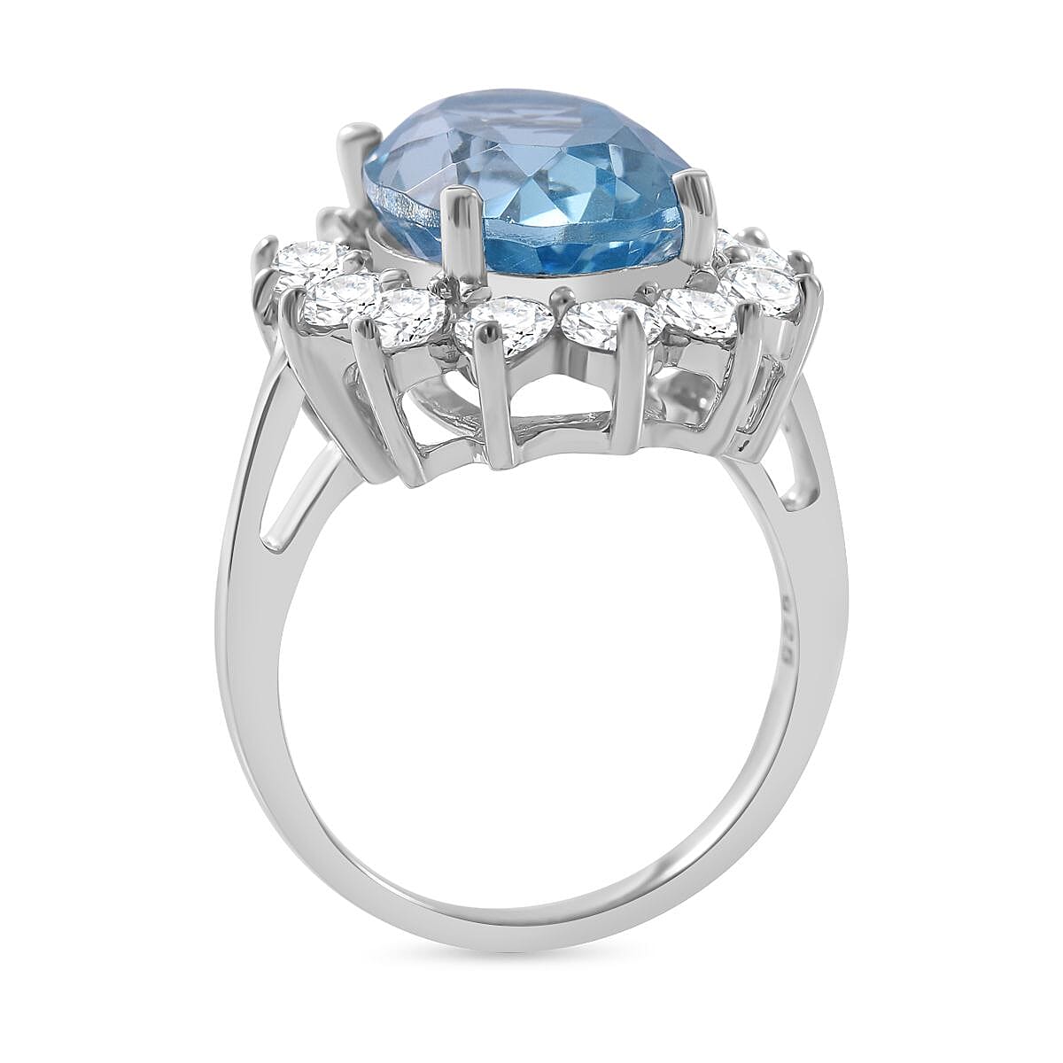Skyblue Topaz and Natural Zircon Halo Ring in Rhodium Overlay Sterling Silver 10.00 Ct. 7633146 4
