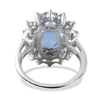D'Joy Skyblue Blue Topaz & Natural Zircon Ring in Rhodium Overlay Sterling Silver 10.00 Ct.