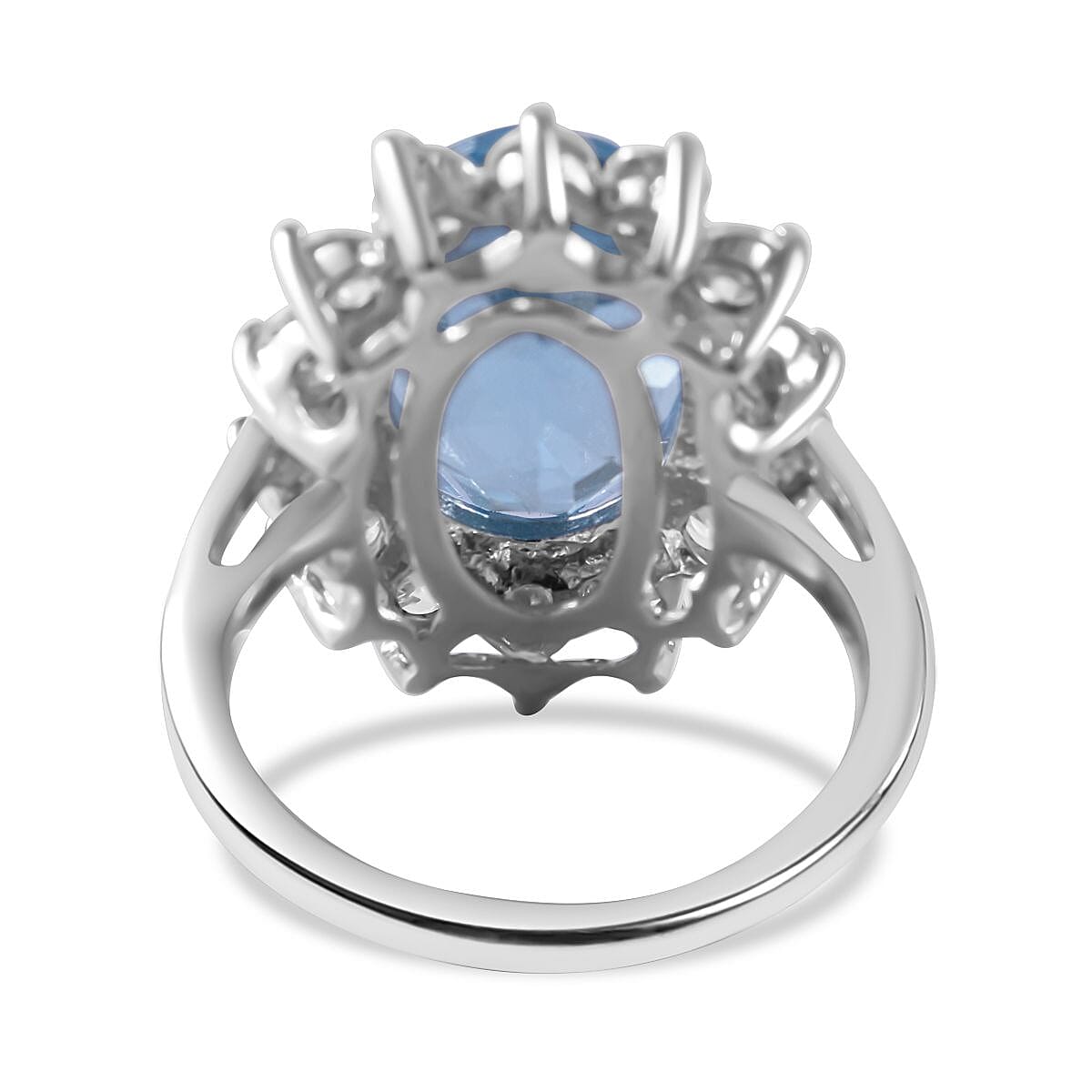 Skyblue Topaz and Natural Zircon Halo Ring in Rhodium Overlay Sterling Silver 10.00 Ct. 7633146 5