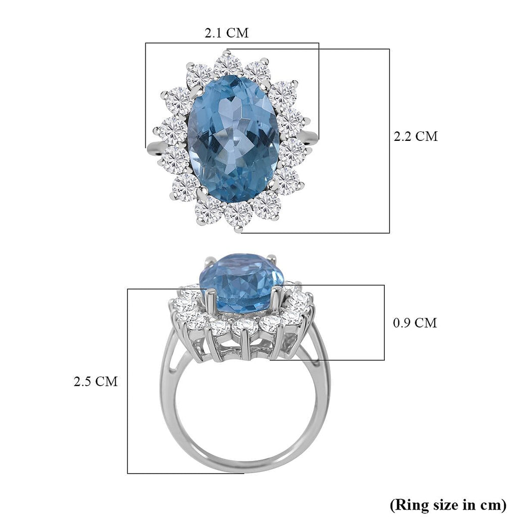 D'Joy Skyblue Blue Topaz & Natural Zircon Ring in Rhodium Overlay Sterling Silver 10.00 Ct.