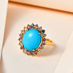 Arizona Sleeping Beauty Turquoise & Multi Sapphire Ring in 18K Vermeil YG Plated Sterling Silver 5.20 Ct