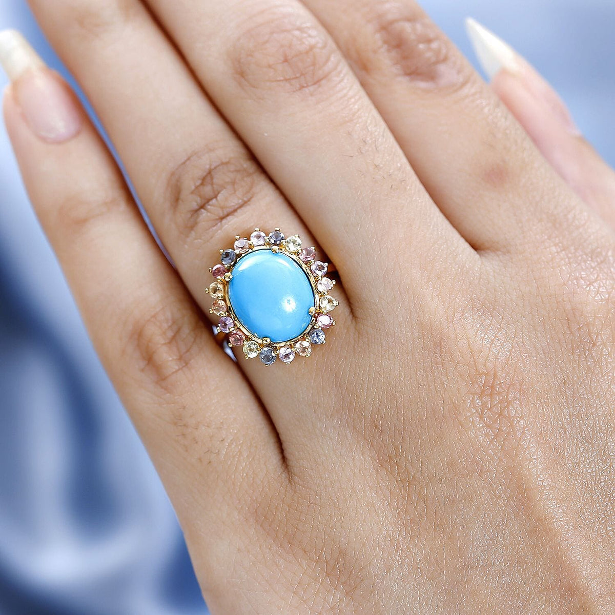 Sleeping Beauty Turquoise and  Multi Sapphire  Ring in 18K Vermeil YG Plated Sterling Silver 7508557 2