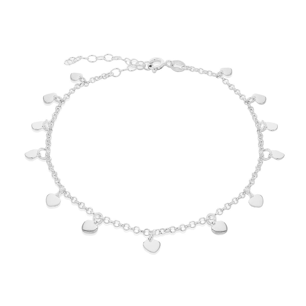 Sterling Silver 5mm x 4.5mm Dangly Hearts Adjustable Anklet 9 Inch to 11 Inch 7569687 0