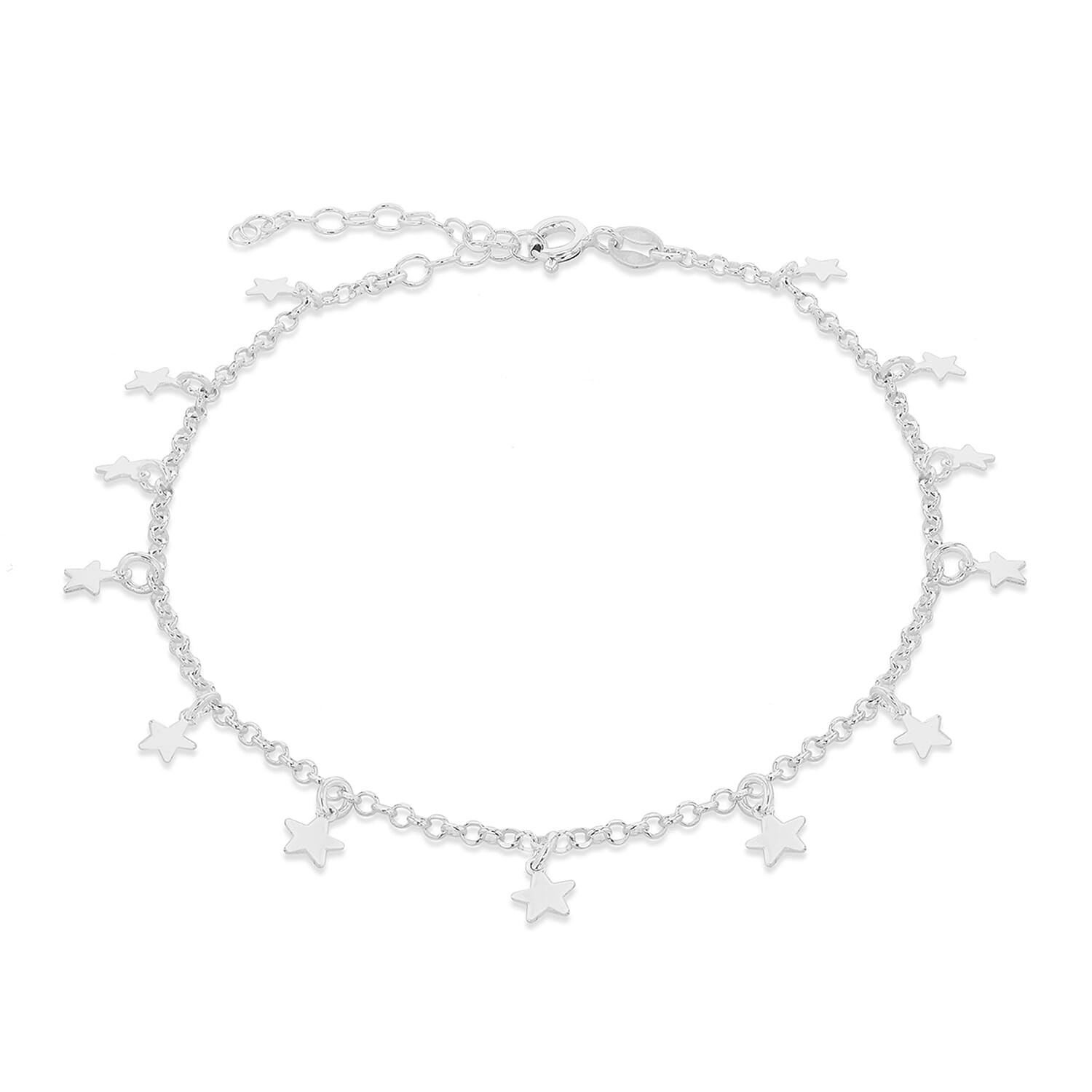 Sterling Silver 5mm x 5mm Dangly Stars Adjustable Anklet 9 Inch to 11 Inch 7569689 0