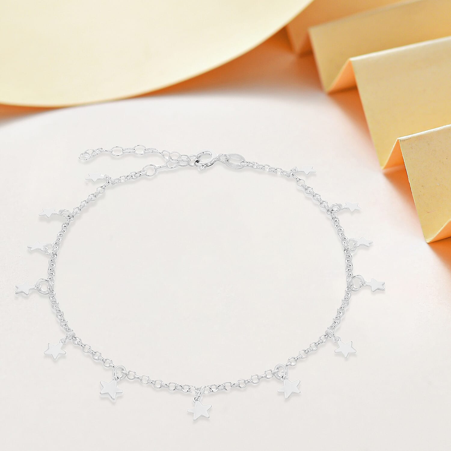 Sterling Silver 5mm x 5mm Dangly Stars Adjustable Anklet 9 Inch to 11 Inch 7569689 2