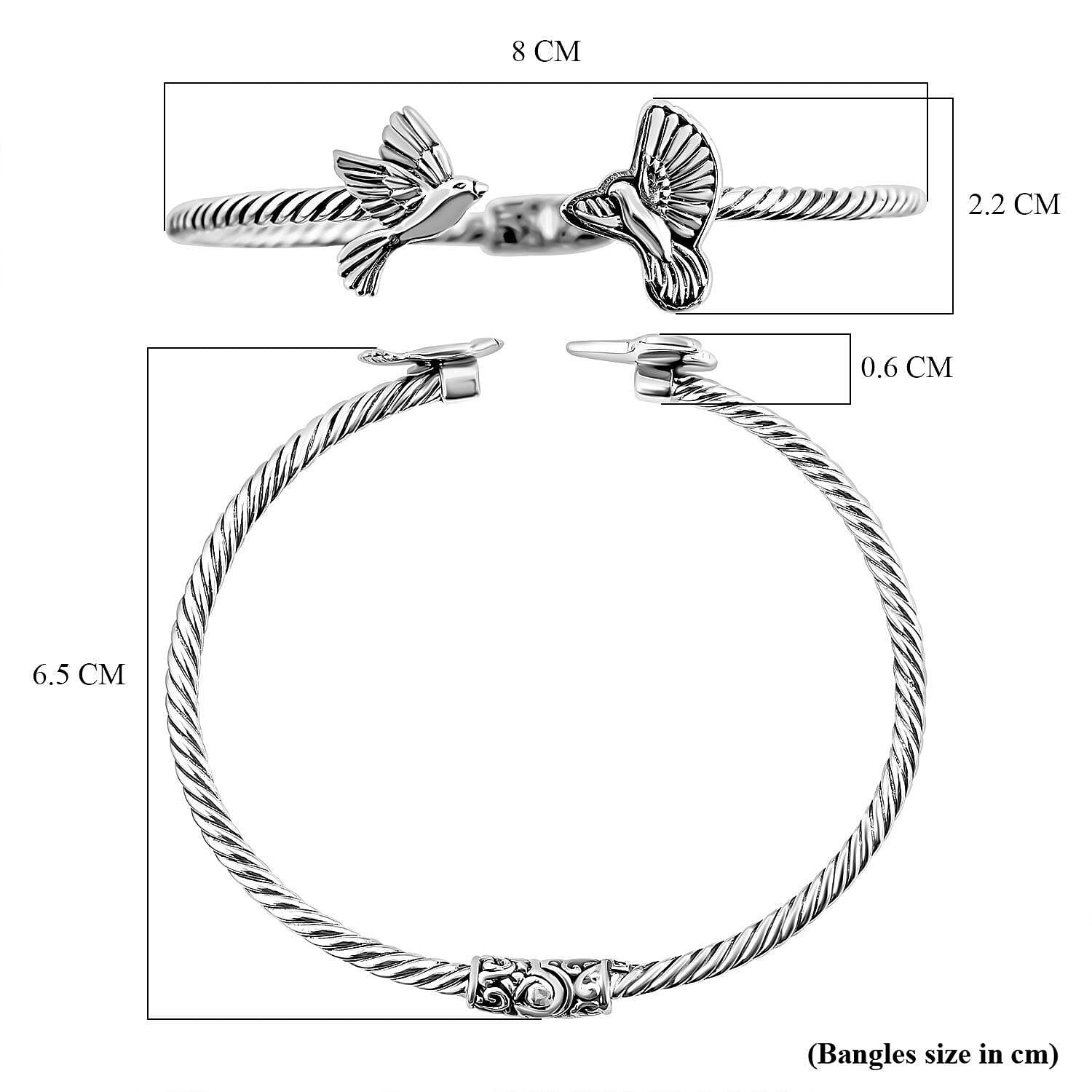 Royal Bali Collection - Sterling Silver Bird Cuff Bangle (Size 7.5), Silver Wt 14.00 GM 7619628 6