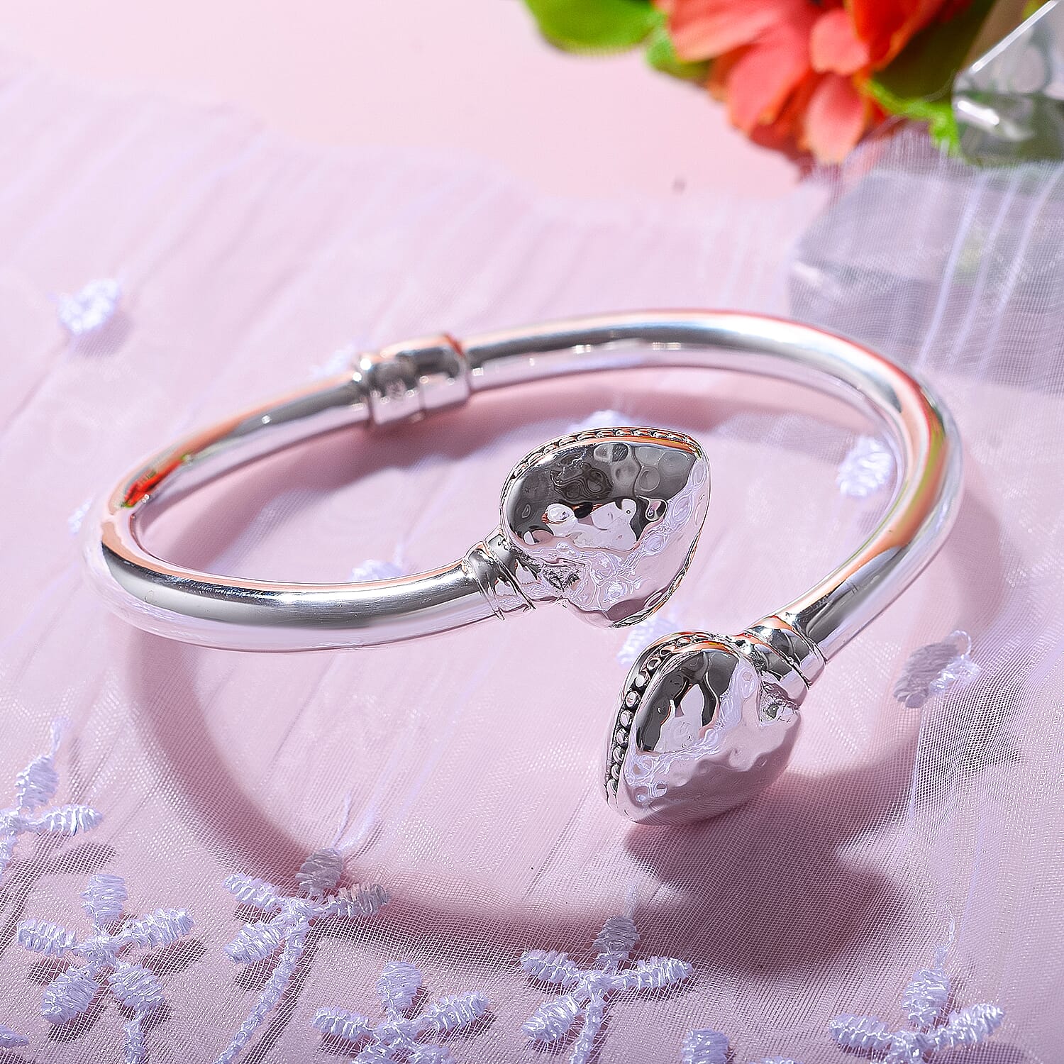Sterling Silver Heart Bangle, Silver Wt. 14 Gms 7595479 1