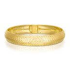 Yellow Gold Overlay Sterling Silver Diamond Cut Bangle (Size-8),