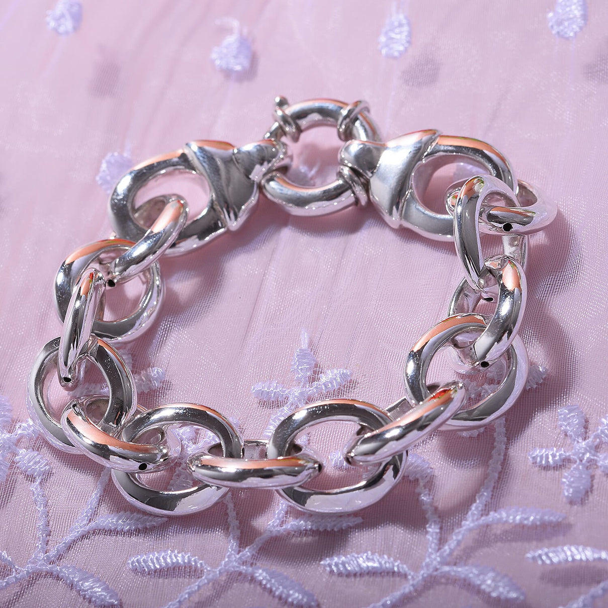 Platinum Overlay Sterling Silver Cable Link Chain Bracelet (Size 7.5), Silver Wt. 20 GM 7595529 1
