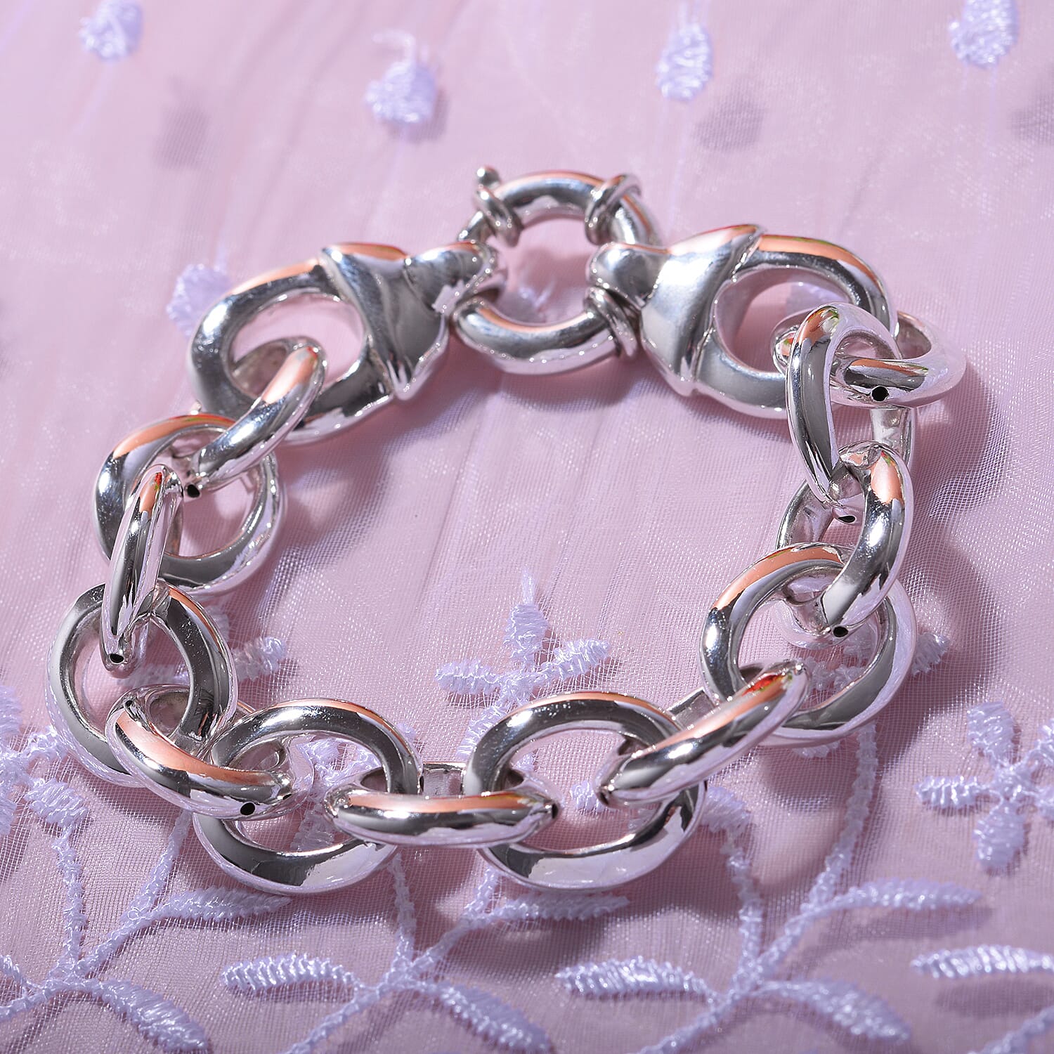 Platinum Overlay Sterling Silver Cable Link Chain Bracelet (Size 7.5), Silver Wt. 20 GM 7595529 1