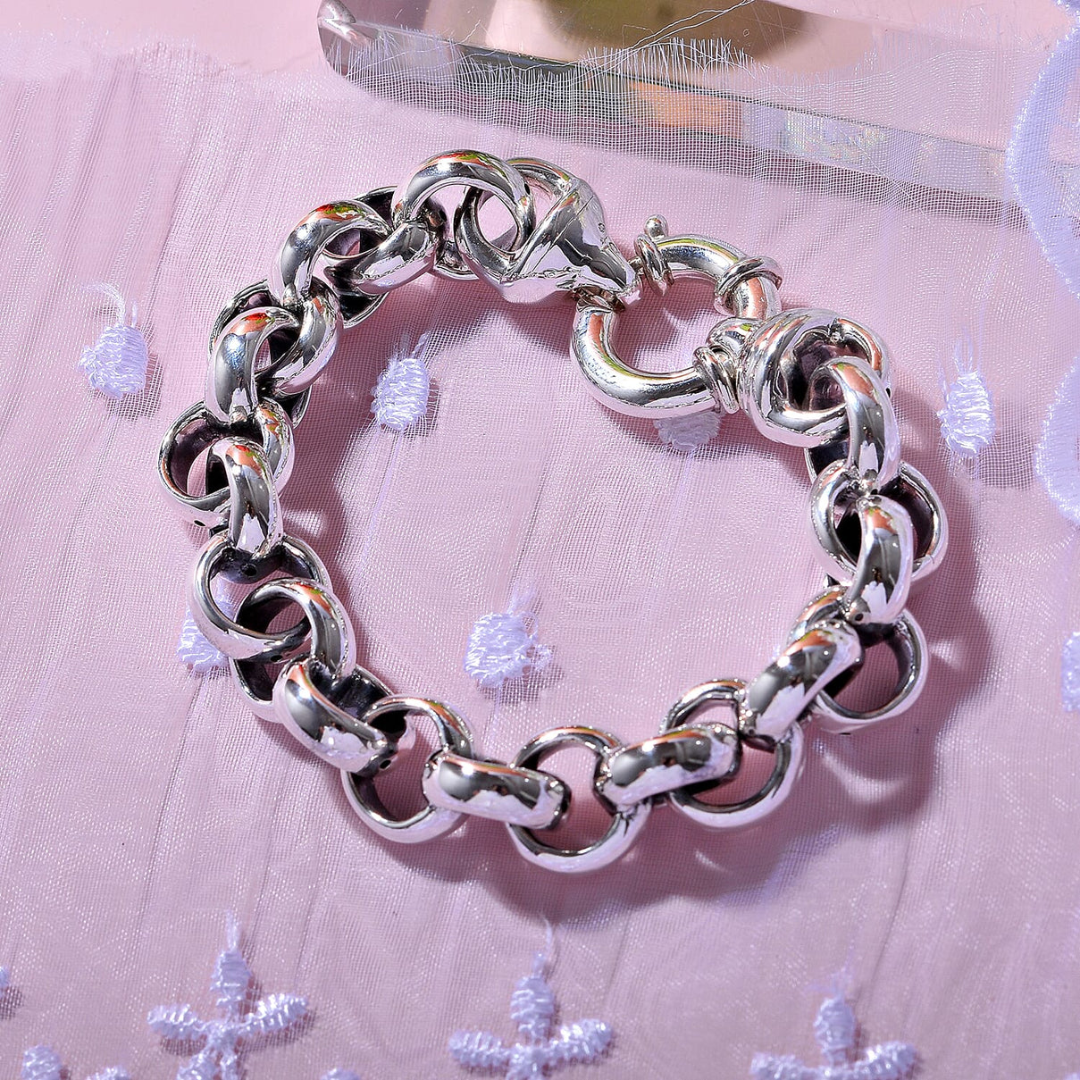 Platinum Overlay Sterling Silver Bracelet (Size - 7.5), Silver Wt. 24 Gms 7595530 1