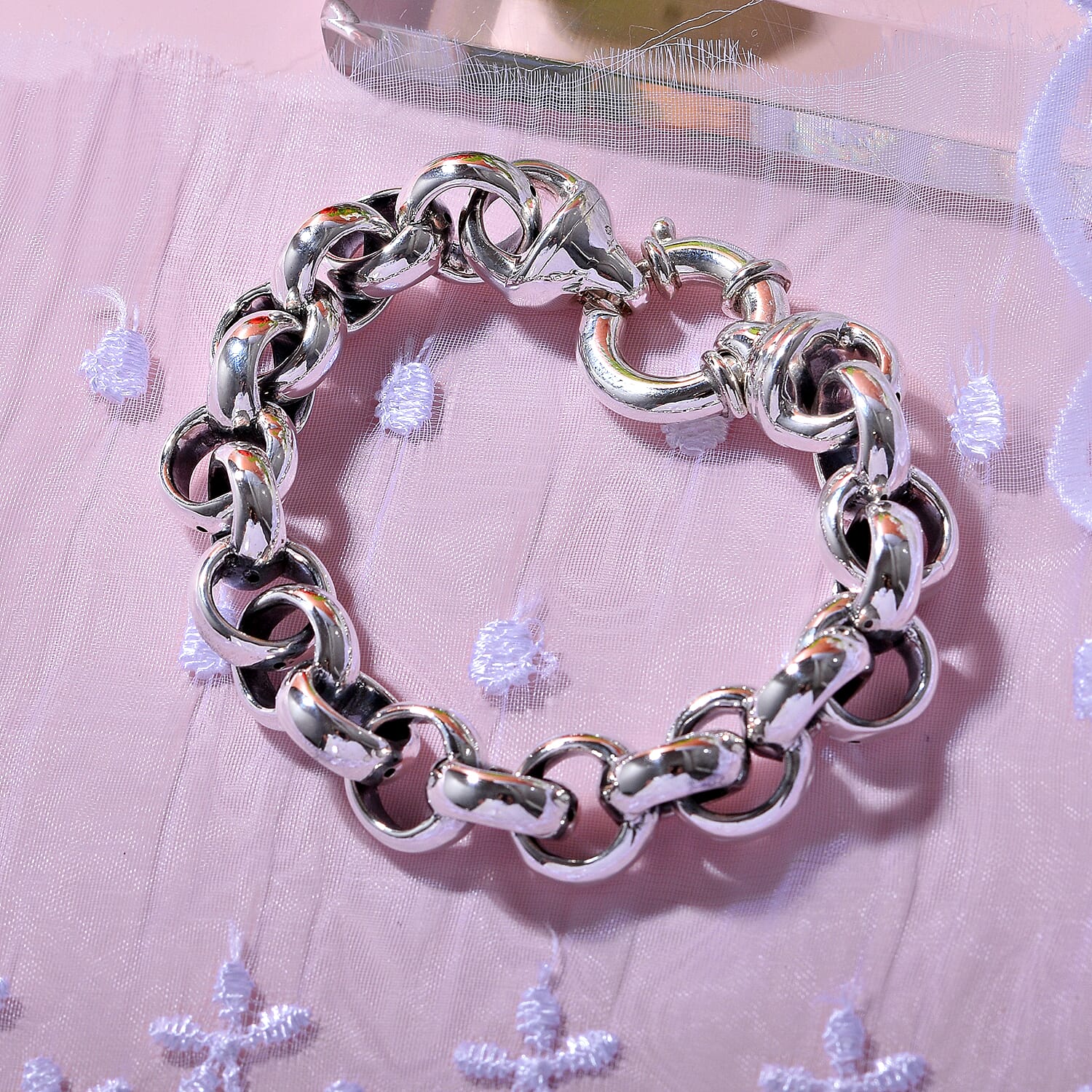 Platinum Overlay Sterling Silver Bracelet (Size - 7.5), Silver Wt. 24 Gms 7595530 1