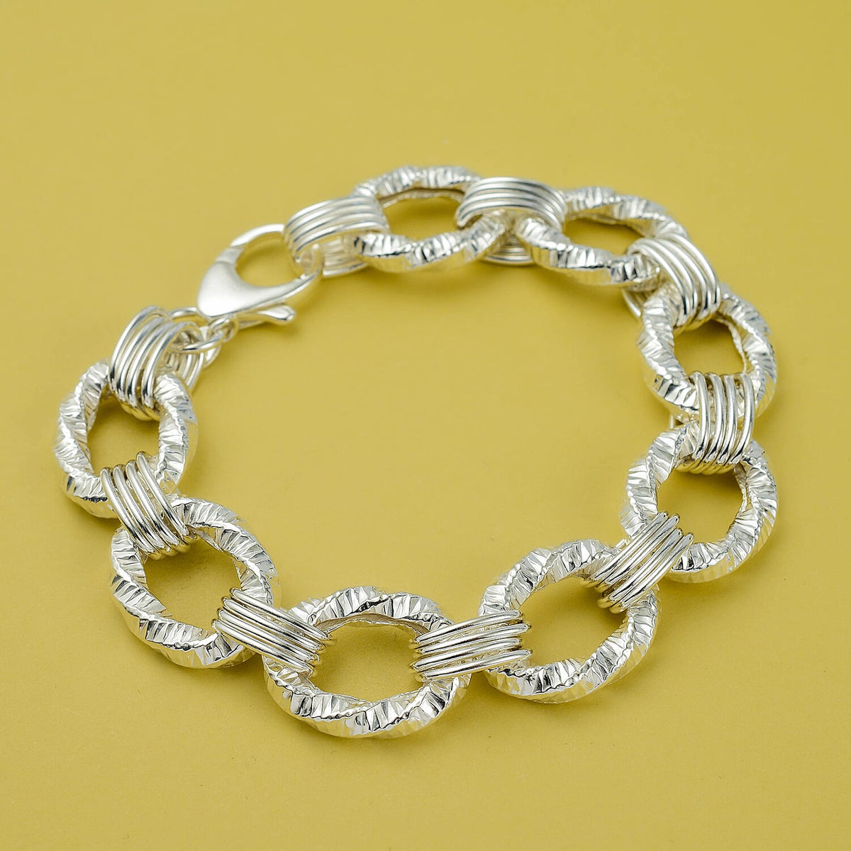 La Bella Italian Made Flat Link Sterling Silver Bracelet (Size - 7.5), 30.5 Gms 7648769 1