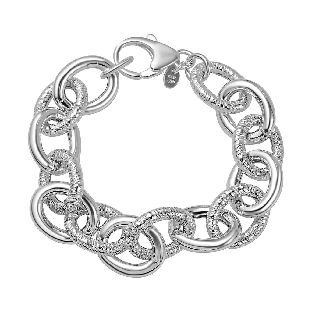 La Bella Italian Made Oval Link Sterling Silver Bracelet (Size 7.5), Silver Wt. 29.45 Gms.