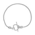Sterling Silver Heart Bracelet (Size - 7.5) with T-Bar Clasp