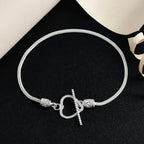 Sterling Silver Heart Bracelet (Size - 7.5) with T-Bar Clasp