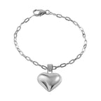 Designer CloseOut- Platinum Overlay Sterling Silver Heart Bracelet with Paper Clip Link Chain (Size - 7.5), Silver Wt. 6.5 Gms