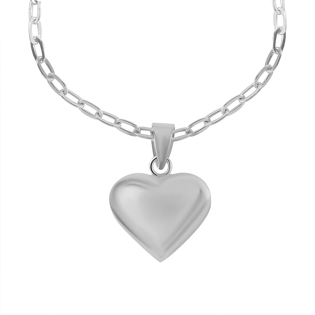 Designer CloseOut- Platinum Overlay Sterling Silver Heart Bracelet with Paper Clip Link Chain (Size - 7.5), Silver Wt. 6.5 Gms