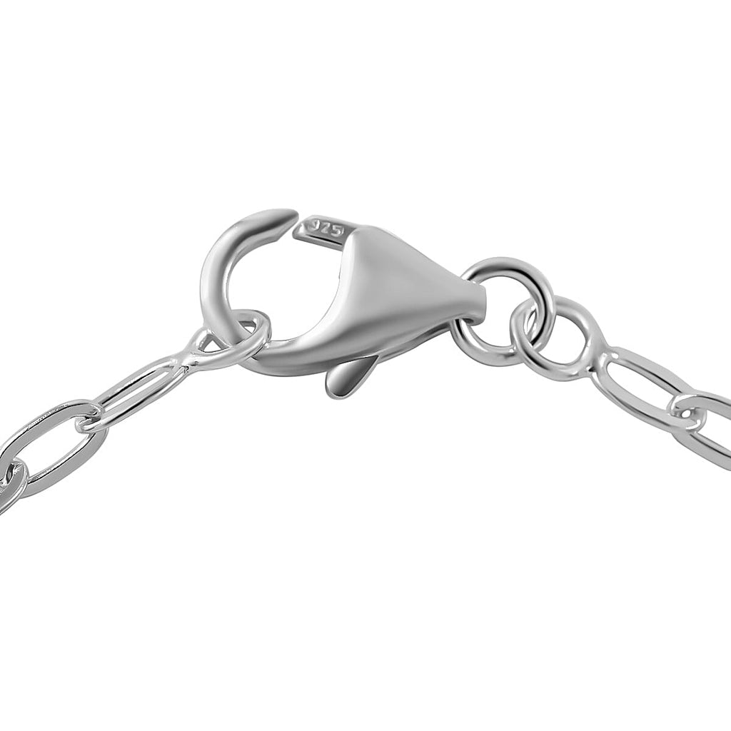 Designer CloseOut- Platinum Overlay Sterling Silver Heart Bracelet with Paper Clip Link Chain (Size - 7.5), Silver Wt. 6.5 Gms