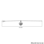 Designer CloseOut- Platinum Overlay Sterling Silver Heart Bracelet with Paper Clip Link Chain (Size - 7.5), Silver Wt. 6.5 Gms