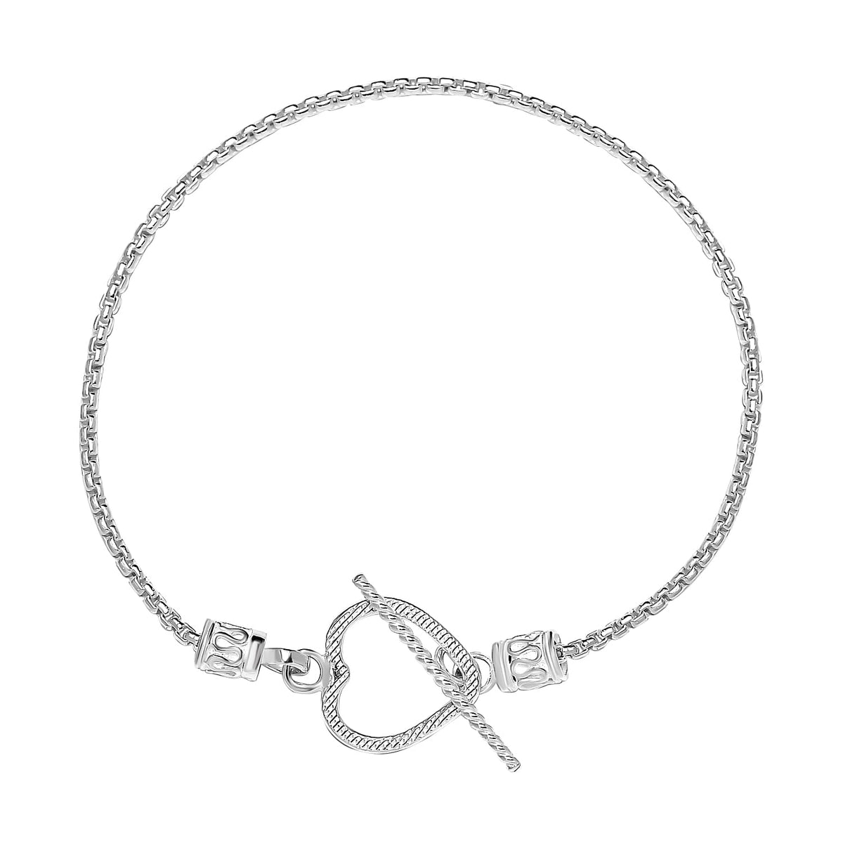 Sterling Silver Heart Bracelet (Size - 7.5) with T-Bar Clasp 7571336 0