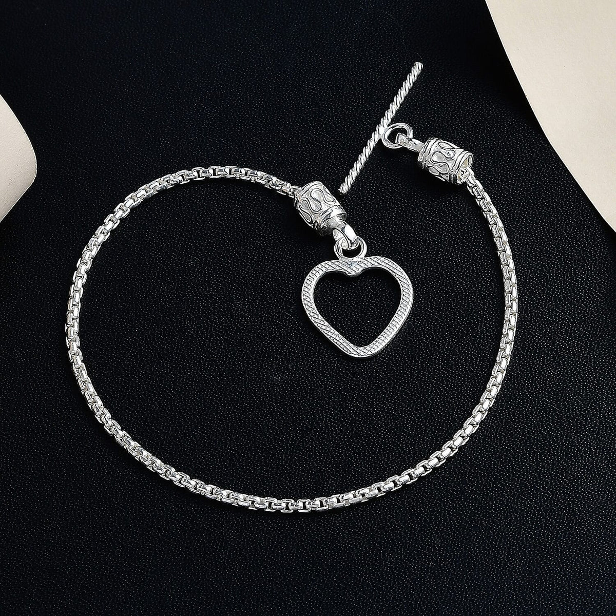 Sterling Silver Heart Bracelet (Size - 7.5) with T-Bar Clasp 7571336 1