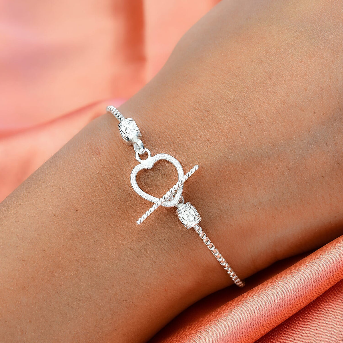 Sterling Silver Heart Bracelet (Size - 7.5) with T-Bar Clasp 7571336 2