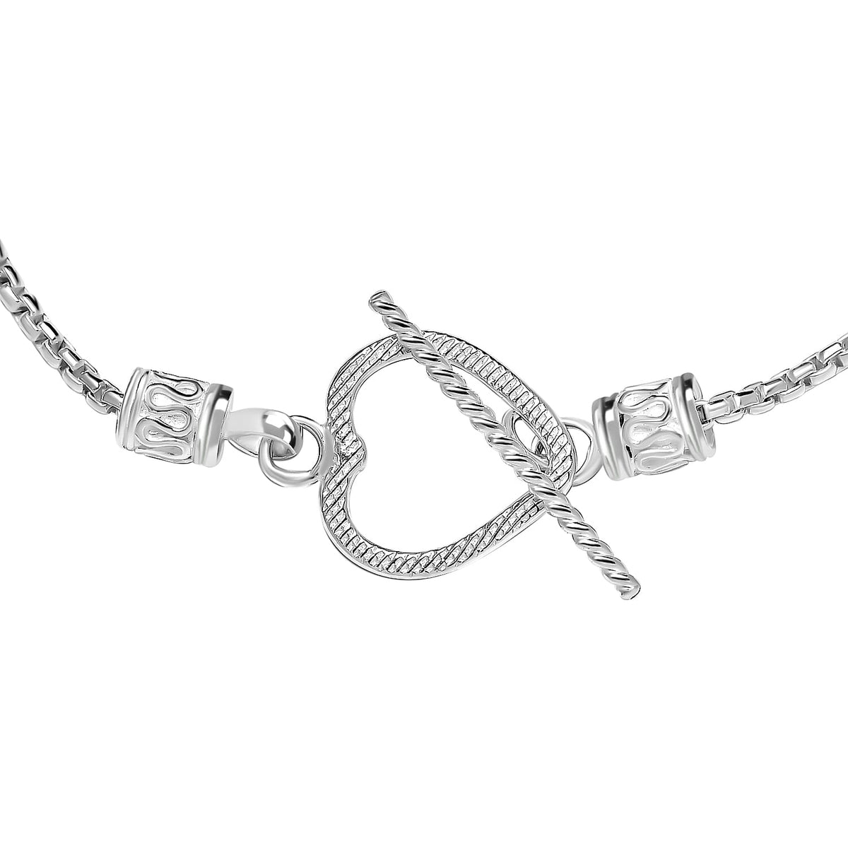 Sterling Silver Heart Bracelet (Size - 7.5) with T-Bar Clasp 7571336 3