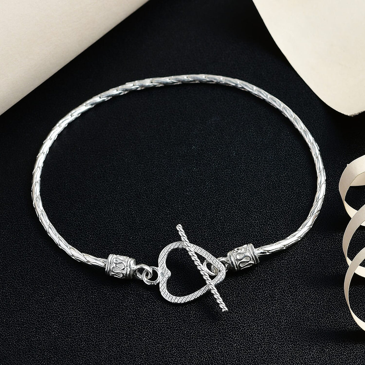 Sterling Silver Heart Bracelet (Size - 7.5) with T-Bar Clasp 7571341 1