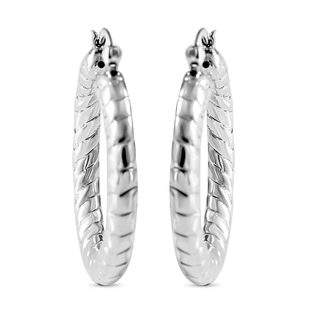 CloseOut- Platinum Overlay Sterling Silver Hoop Earrings With Clasp