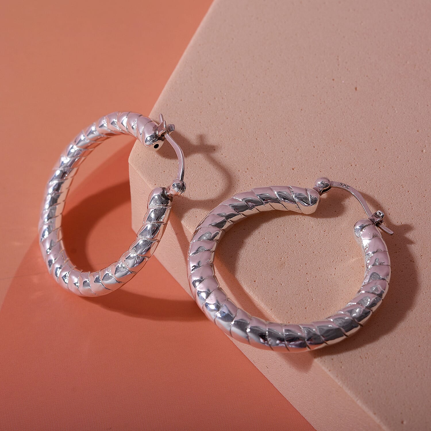CloseOut- Platinum Overlay Sterling Silver Hoop Earrings With Clasp 7595220 1