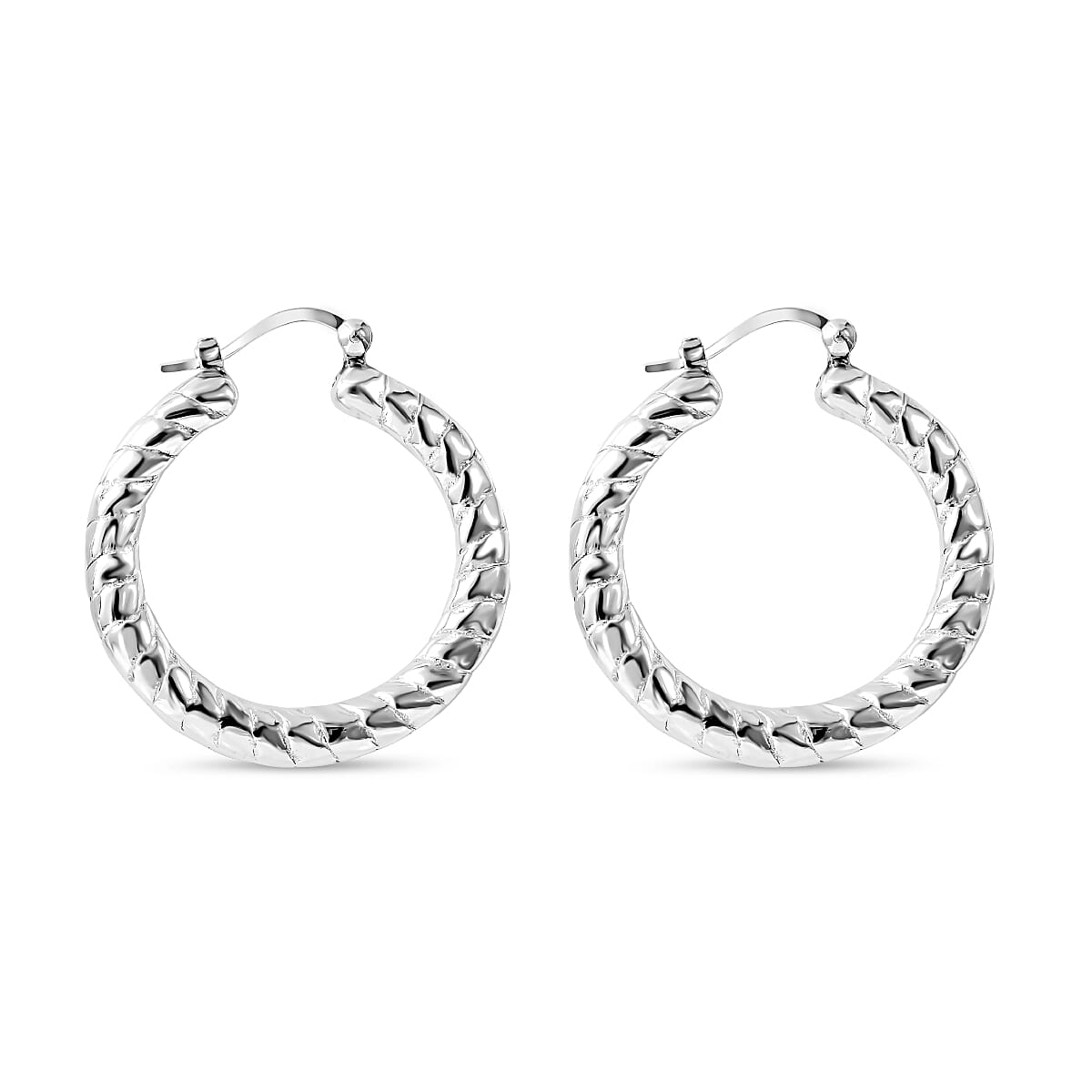 CloseOut- Platinum Overlay Sterling Silver Hoop Earrings With Clasp 7595220 3