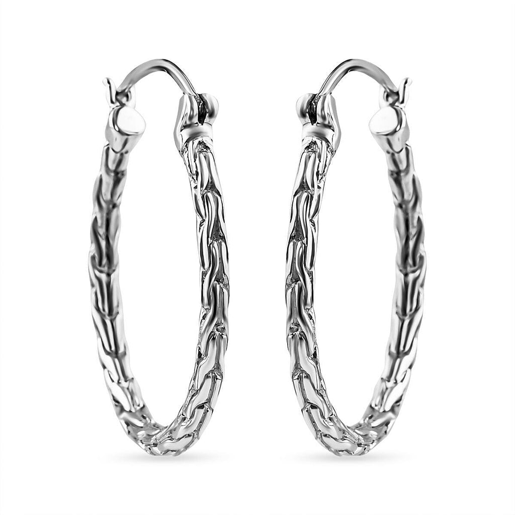 Royal Bali Collection - Sterling Silver Tulang Naga Hoop Earrings