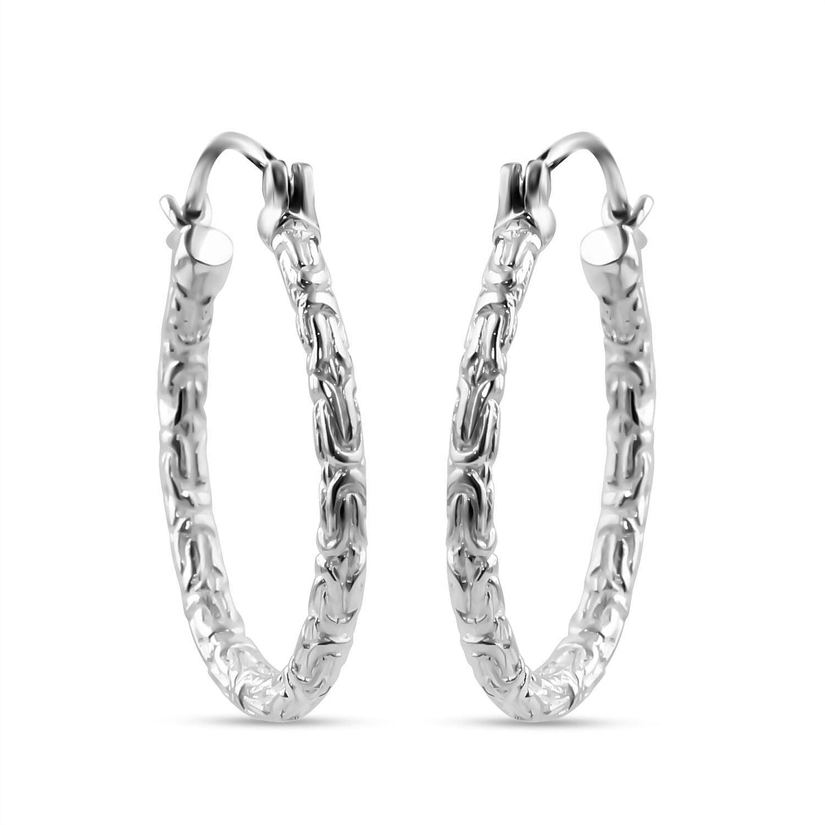 Royal Bali Collection - Sterling Silver Borobudur Hoop Earrings with Clasp 7620928 0