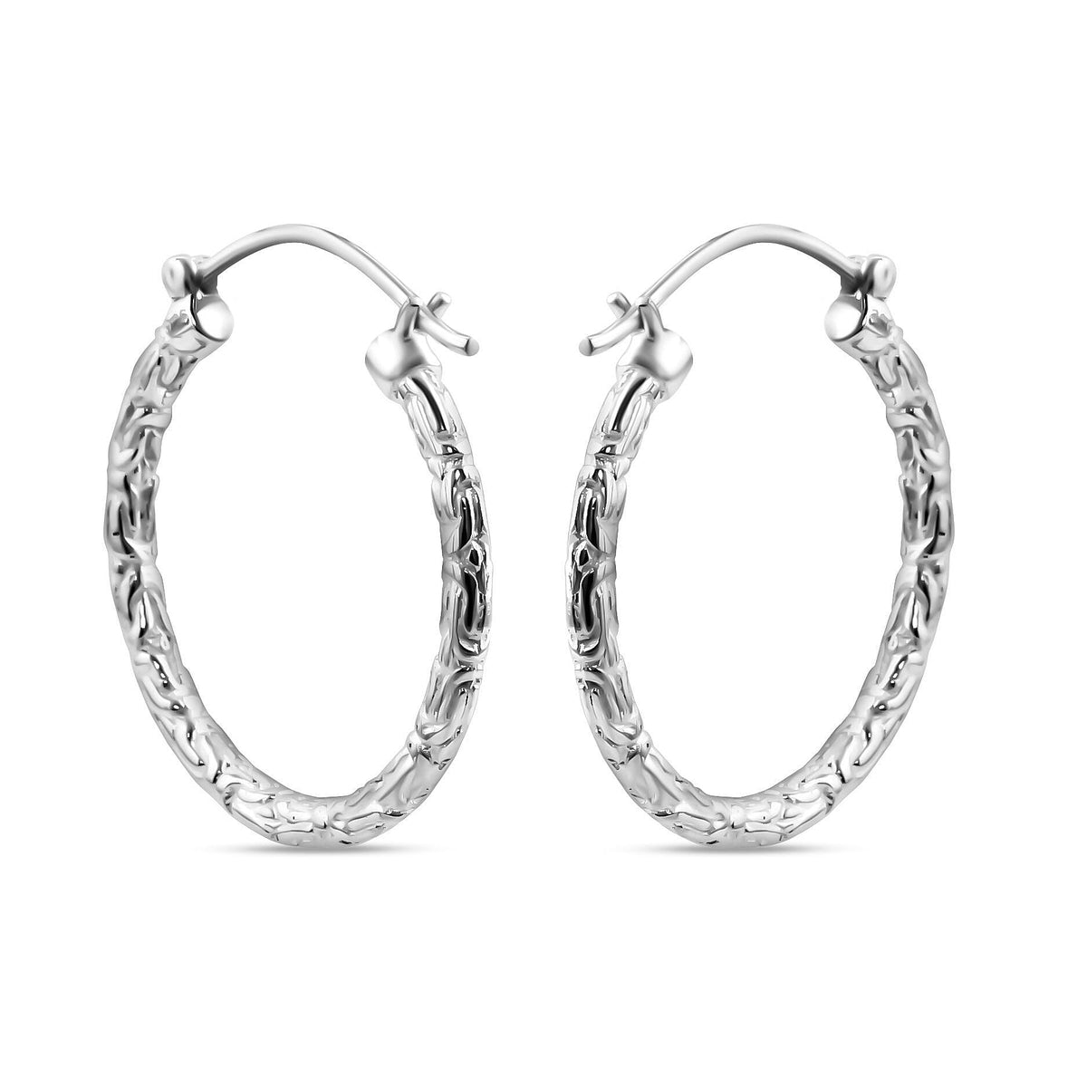 Royal Bali Collection - Sterling Silver Borobudur Hoop Earrings with Clasp 7620928 7