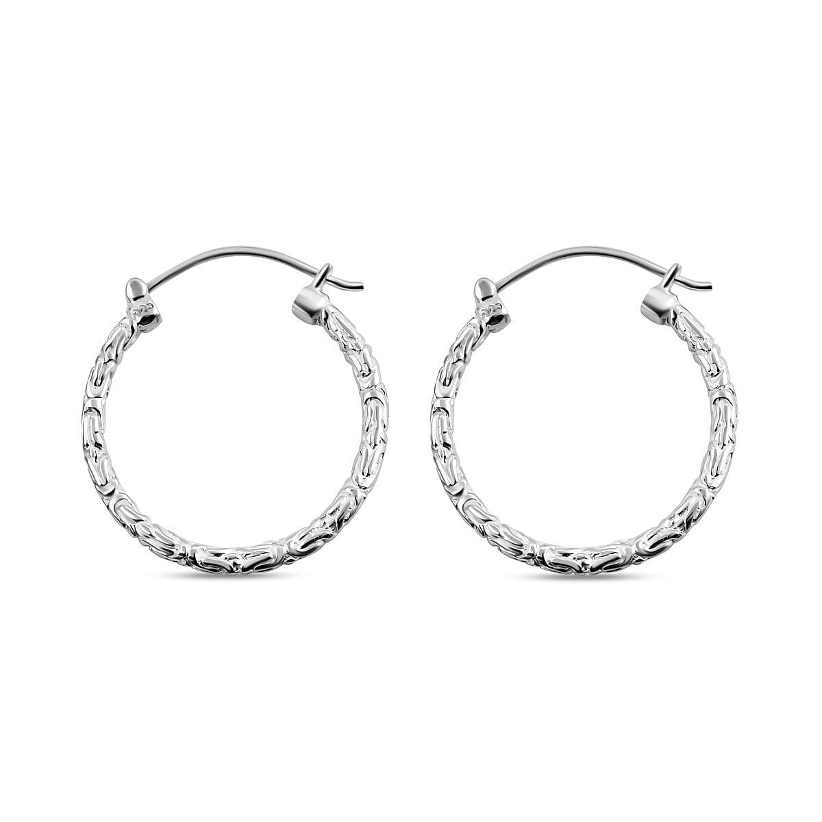 Royal Bali Collection - Sterling Silver Borobudur Hoop Earrings with Clasp 7620928 9