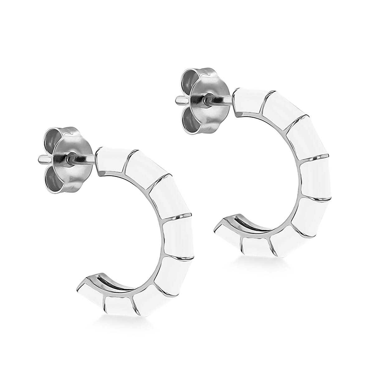 White Enamel Half Hoop Stud Earrings in Sterling Silver 7568312 0
