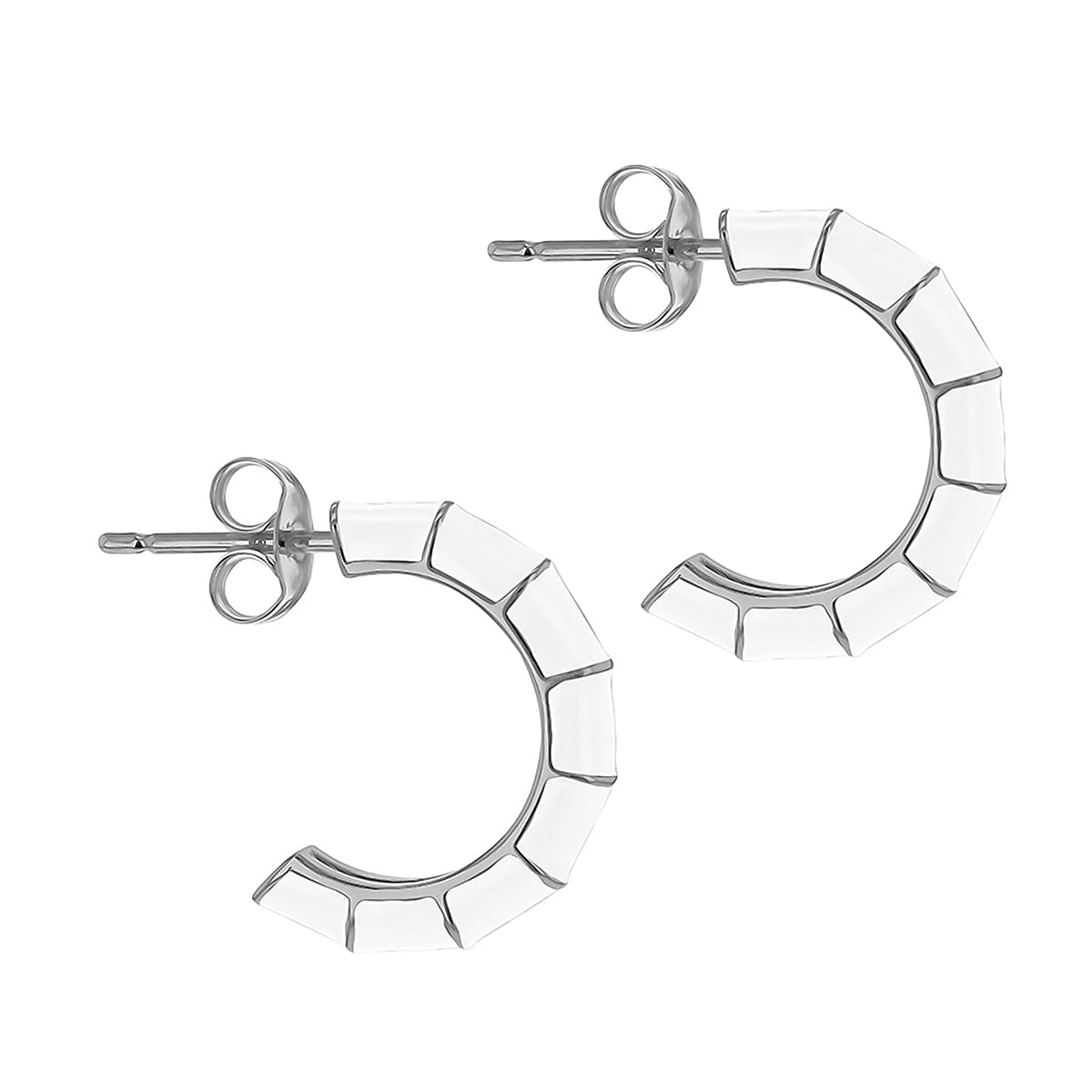 White Enamel Half Hoop Stud Earrings in Sterling Silver 7568312 1
