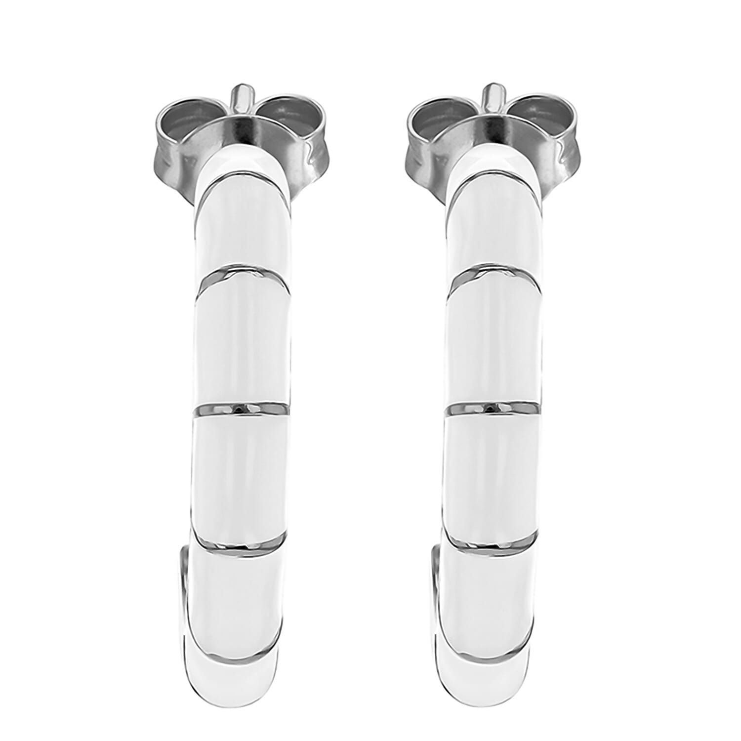 White Enamel Half Hoop Stud Earrings in Sterling Silver 7568312 2
