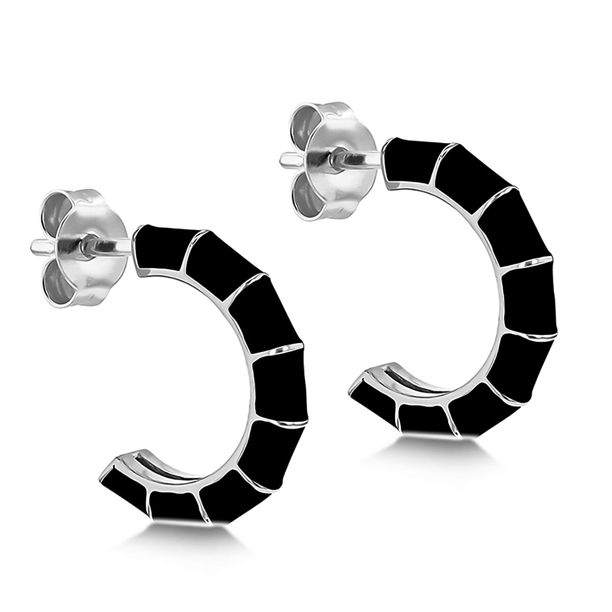 Black Enamel Half Hoop Stud Earrings in Sterling Silver 7568315 0