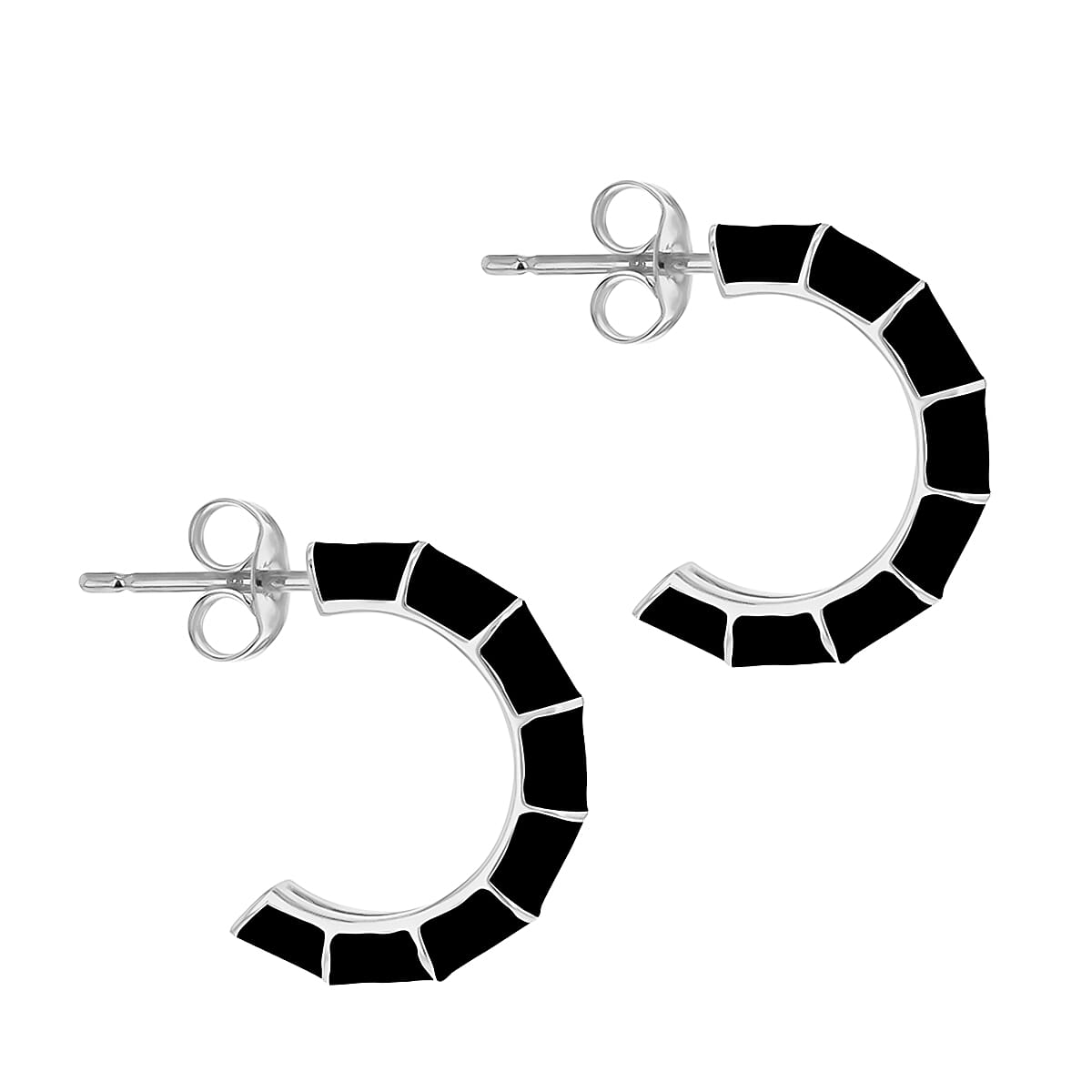 Black Enamel Half Hoop Stud Earrings in Sterling Silver 7568315 1