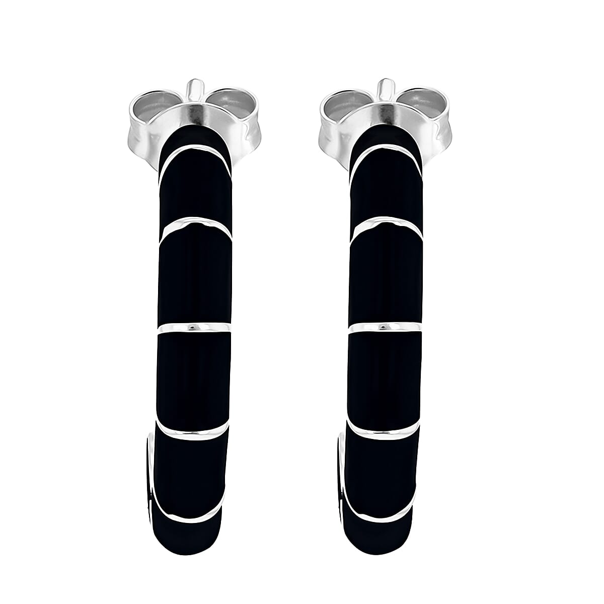 Black Enamel Half Hoop Stud Earrings in Sterling Silver 7568315 2
