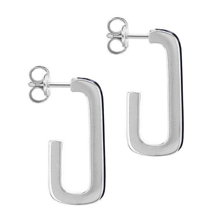 Black Enamel J Shape Stud Earrings in Sterling Silver 2.5mm x 20mm 7568349 2
