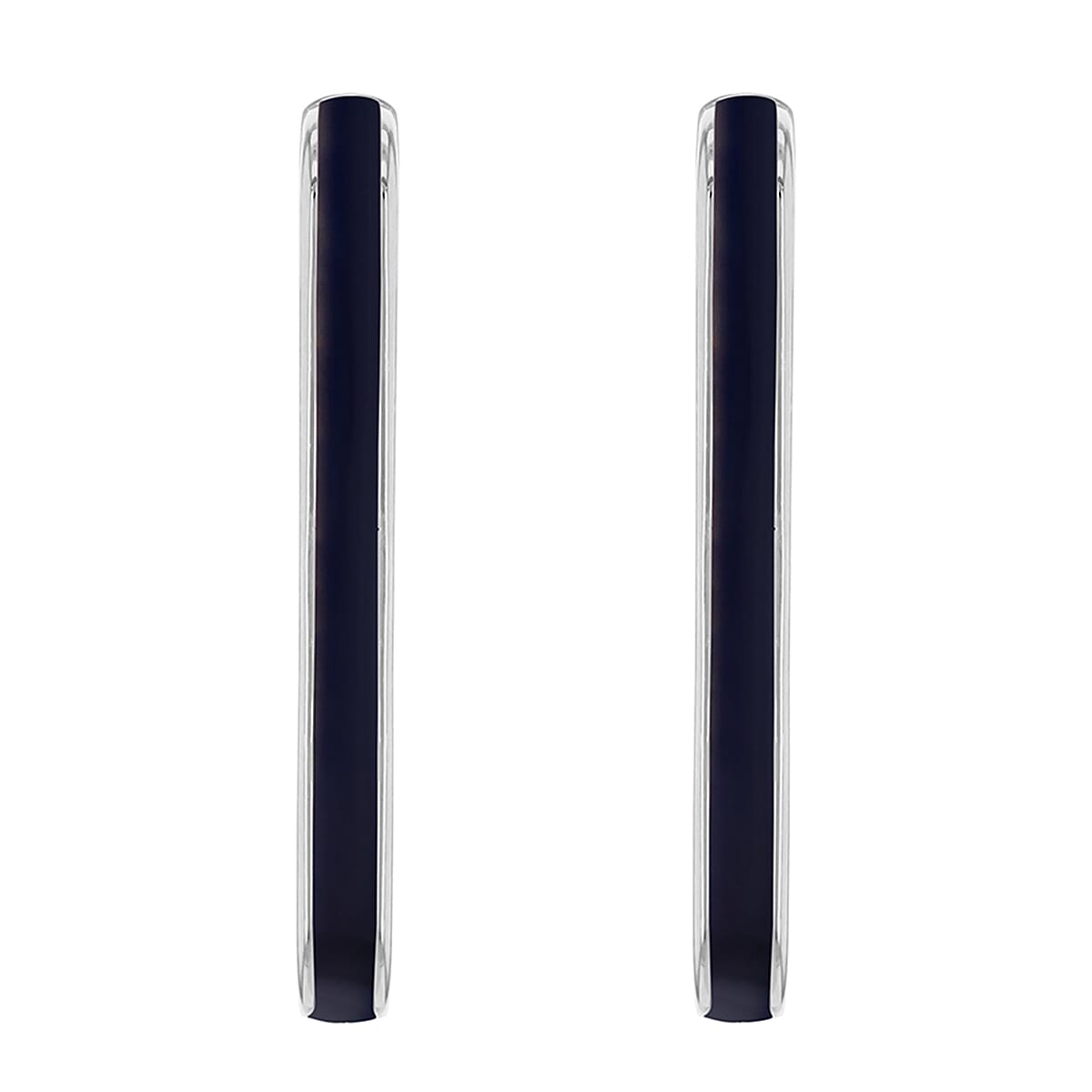 Black Enamel J Shape Stud Earrings in Sterling Silver 2.5mm x 20mm 7568349 2