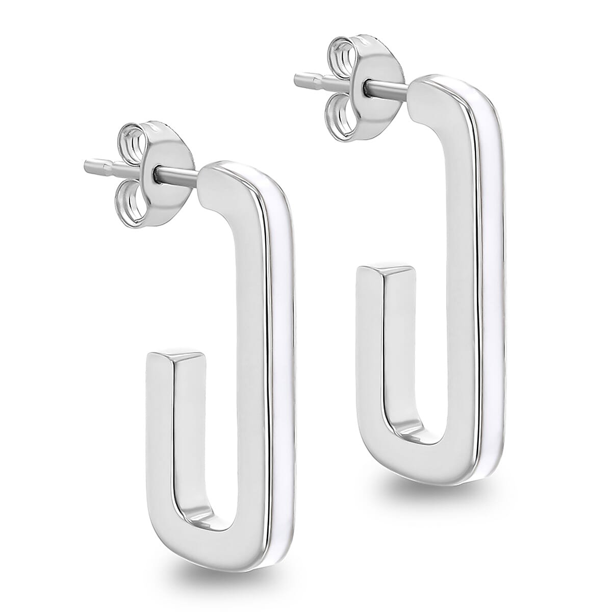 White Enamel J Shape Stud Earrings in Sterling Silver 2.5mm x 20mm 7568352 0