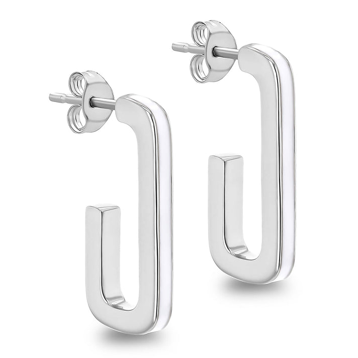 Black Enamel J Shape Stud Earrings in Sterling Silver 2.5mm x 20mm 7568349 1
