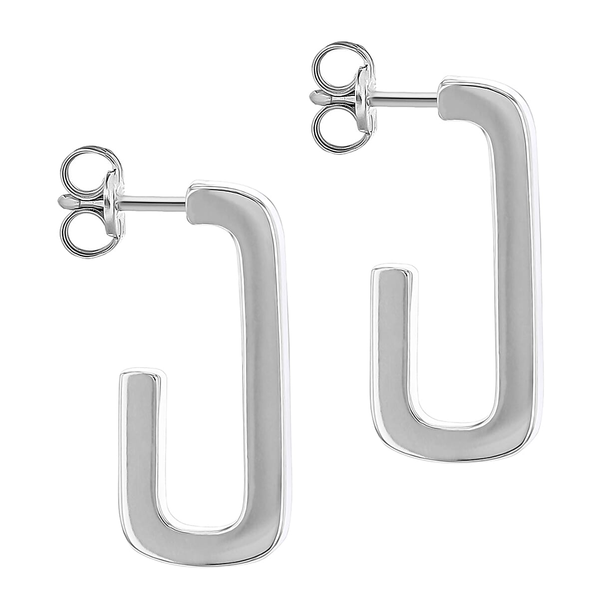 White Enamel J Shape Stud Earrings in Sterling Silver 2.5mm x 20mm 7568352 1