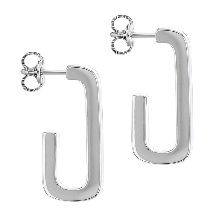 Black Enamel J Shape Stud Earrings in Sterling Silver 2.5mm x 20mm 7568349 2