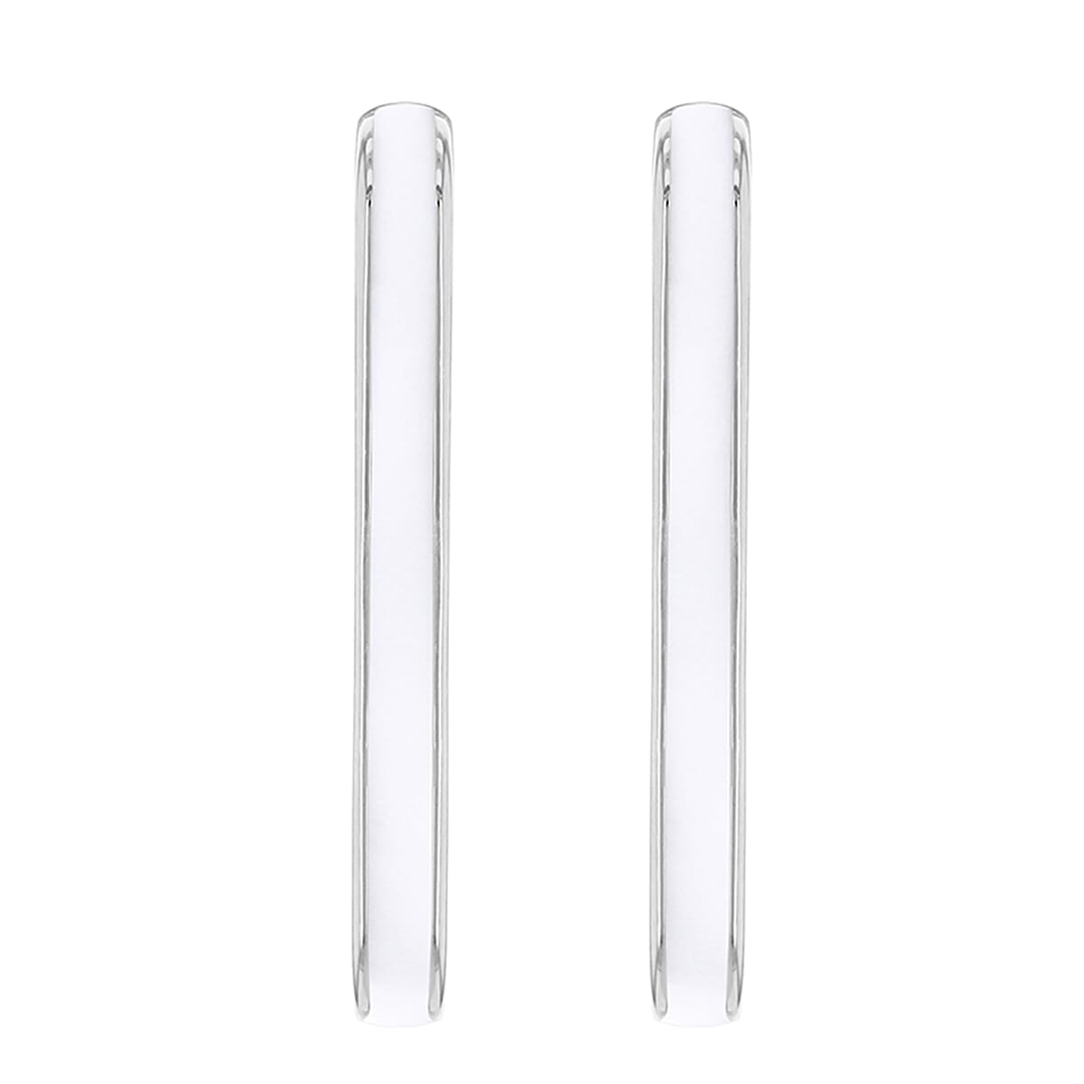 White Enamel J Shape Stud Earrings in Sterling Silver 2.5mm x 20mm 7568352 2